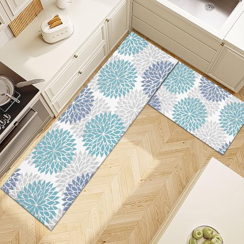 Fchen art Boho-Küchenteppich-Set, 2-teilig, Bauernhaus, rutschfester Küchenteppich, Läufer, waschbar, rutschfeste Teppiche, böhmische Küche, Bodenmatte für Flur, Eingangsbereich, Waschküche von Fchen art