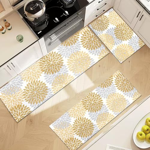 Fchen art Boho-Küchenteppich-Set, 3-teilig, Bauernhaus, rutschfester Küchenteppich, Läufer, waschbar, rutschfeste Teppiche, böhmische Küche, Bodenmatte für Flur, Eingangsbereich, Waschküche von Fchen art