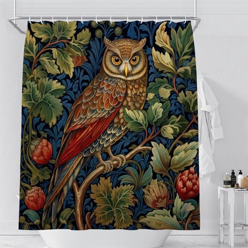 Fchen Art Duschvorhang mit niedlicher Eule, rustikales Blumenmuster, grüner Wald, wasserdicht, bunt, Stoff, Badezimmer-Dekor-Set mit Haken, 180 x 180 cm Fchen Art Duschvorhang mit niedlicher Eule, rustikales Blumenmuster, grüner Wald, wasserdicht, bunt, Stoff, Badezimmer-Dekor-Set mit Haken, 180 x 180 cm von Fchen art