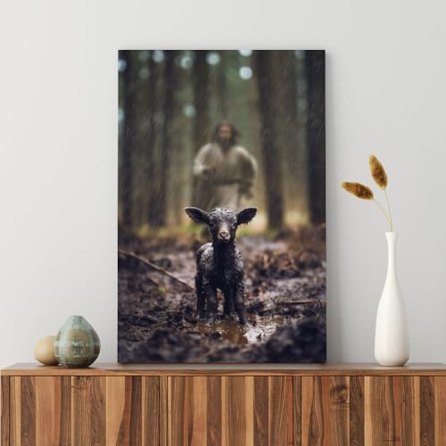 Fchen art Jesus Running After Lost Lamb Wandkunst Bild Christian Home Decor Weihnachten Malerei Religiöser Glaube Poster Christliche Wohnkultur Weihnachtsbild Wandkunst Gerahmte Dekor von Fchen art
