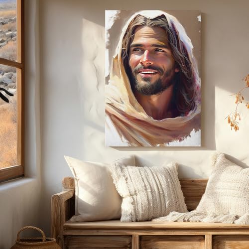 Fchen art Jesus lachender Druck Gemälde Christus Kunst Bild von Jesus lächelnd Christus Wanddekoration Jesus lächelnd Jesus Kunstdruck religiöses Christentum Geschenk Jesus Poster Bild Gott von Fchen art