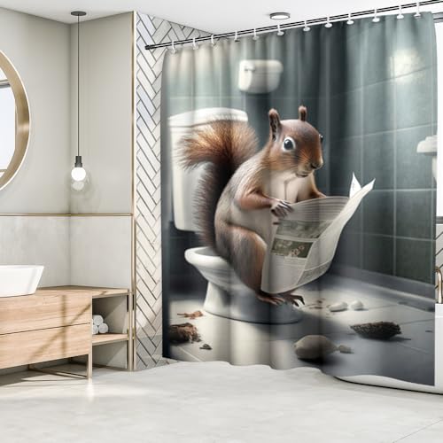 Fchen art Lustiger Eichhörnchen-Duschvorhang, Eichhörnchen-Duschvorhang für Badezimmer, Eichhörnchen sitzt auf der Toilette, Zeitung, lustige Kuh, Duschvorhang, Retro, Bauernhaus, Duschvorhang, 180 x Fchen art Lustiger Eichhörnchen-Duschvorhang, Eichhörnchen-Duschvorhang für Badezimmer, Eichhörnchen sitzt auf der Toilette, Zeitung, lustige Kuh, Duschvorhang, Retro, Bauernhaus, Duschvorhang, 180 x von Fchen art