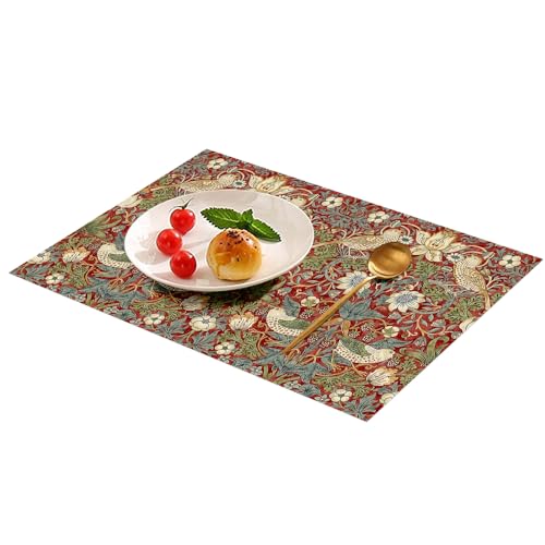Fchen art Set of 4 Placemats Strawberry Thief Sage Green William Morris Vintage Floral Pattern Heat Resistant Mats Kitchen Placemat Hard Placemat for Dining Table Cups von Fchen art