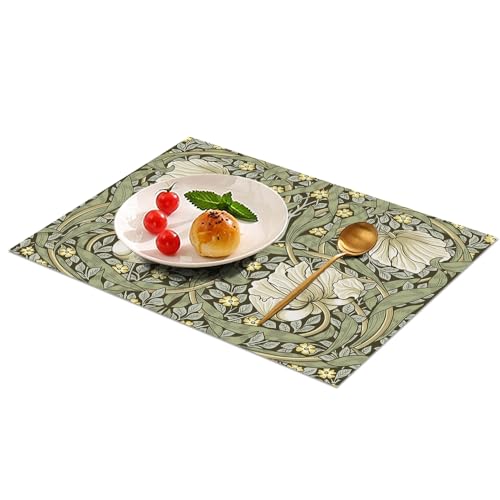 Fchen art William Morris Platzdeckchen aus Leinen, wasserdicht, waschbar, hitzebeständig, 6 Stück, Salbeigrün 30x45cm Fchen art William Morris Platzdeckchen aus Leinen, wasserdicht, waschbar, hitzebeständig, 6 Stück, Salbeigrün 30x45cm von Fchen art