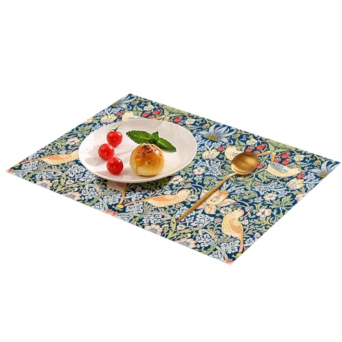 Fchen art William Morris Vintage Floral Placemats, Cotton Linen Blend, Heat Resistant Dining Table Place Mats, Strawberry Thief Sage Green Collection Placemats, Hard Placemat Set for Dining Table Fchen art William Morris Vintage Floral Placemats, Cotton Linen Blend, Heat Resistant Dining Table Place Mats, Strawberry Thief Sage Green Collection Placemats, Hard Placemat Set for Dining Table von Fchen art