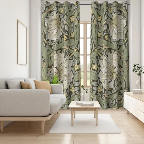 Fchen art William Morris Vintage Floral Salbeigrün Gelb Home Kitchen William Morris Retro Fenster Vorhänge botanisch gemusterte Vorhänge, verwendet in Home Schlafzimmer Wohnzimmer Stoffvorhänge von Fchen art