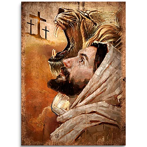 Jesus Christus christlicher Löwe von Juda, Wandkunst, religiöses Poster, religiöse Malerei, modernes gerahmtes Kunstwerk für Schlafzimmer Wohnzimmer, 80 x 120 cm von Fchen art