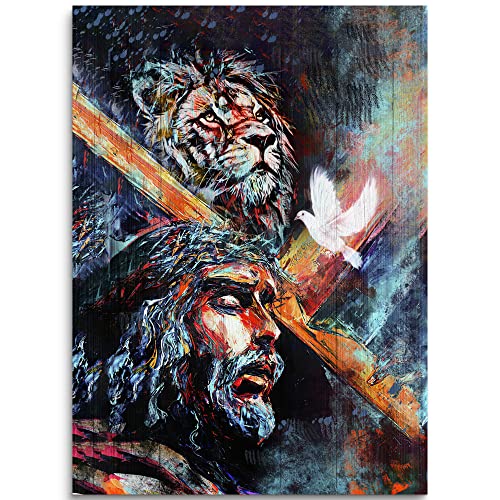 Jesus Decor Leinwand-Wandkunst, abstraktes Christuskreuz, Kunstwerk, Portrait, Poster, Gott, inspirierende Malerei, moderne Heimdekorationen, gerahmt, fertig zum Aufhängen für Wohnzimmer von Fchen art