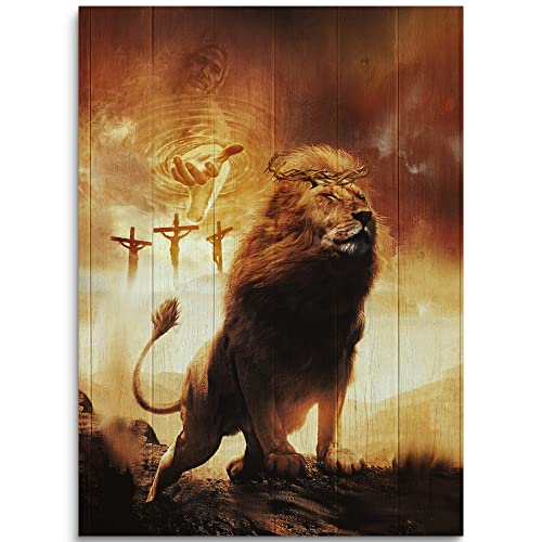 Jesus und Löwe Leinwand Wandkunst Christliche Geschenke Jesus Bilder Religiöse Malerei Wanddekoration Löwe von Juda Poster Religiös gerahmt für Schlafzimmer Wohnzimmer 50 x 70 cm von Fchen art