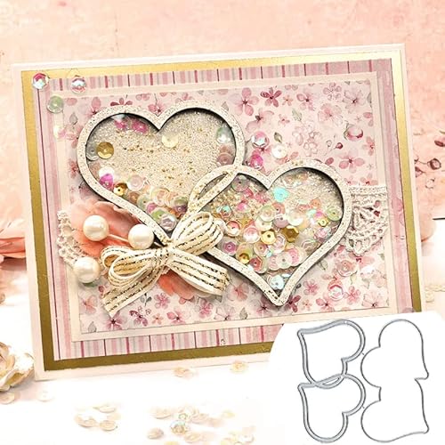 2 Stück Herz-Liebes-Shaker-Metall-Stanzformen, Valentinstag, Herz, Liebe, Stanzschablonen, Scrapbooking, dekorative Prägung, Papier, Scrapbooking, Kartenherstellung von Fclily@JJ