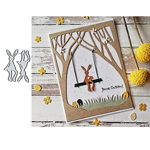 2 Stück sitzende Hase, Kaninchen, Metall-Stanzformen, Osterhasen, Einladungskarten, Stanzschablonen für DIY, Scrapbooking, Album, dekorative Präge, Papier, Stanzformen, Kartenherstellung von Fclily@JJ