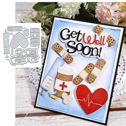 Krankenhaus-Arzt-Spritze Metall-Stanzformen, Genesung, hämostatische Patch-Stanzformen, Stanzschablonen für DIY-Einladungskarten, Scrapbooking, Album, dekorative Prägepapier-Stanzformen, von Fclily@JJ