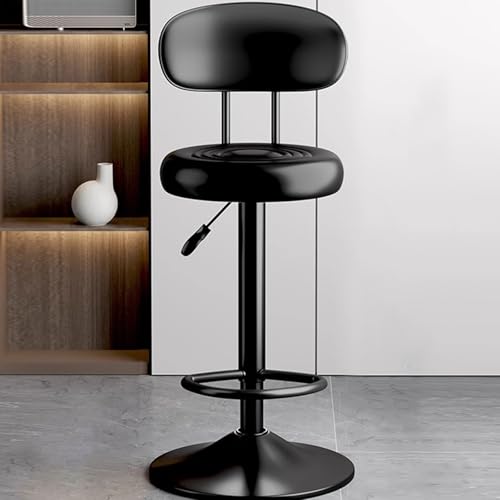 Fcmeavo 360° Drehbarer Barhocker Moderne Küchenhocker mit Rückenlehne Höhenverstellbar Tresenstuhl mit Fußstütze 31cm Sitzhöhe Barstuhl aus Schwarz Metall und Nappaleder Gepolsterte Barstühle für Büro von Fcmeavo