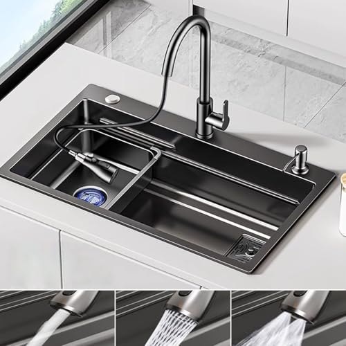 Fcmeavo Edelstahl Küchenspüle mit 3. Gang Ausziehbarem Wasserhahn Multifunktionale Rechteckig Spülbecken Set Inkl Schneidebrett Seifenspender & Wasserleitung Einbauspüle mit Ablaufsystem(75x45x22cm) Fcmeavo Edelstahl Küchenspüle mit 3. Gang Ausziehbarem Wasserhahn Multifunktionale Rechteckig Spülbecken Set Inkl Schneidebrett Seifenspender & Wasserleitung Einbauspüle mit Ablaufsystem(75x45x22cm) von Fcmeavo