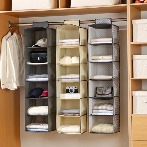 Fcmeavo Faltbar Hängender Schrankorganizer Vliesstoffe Hängeorganizer Organizer für Kleidung Hängeaufbewahrung mit Klettverschluss-Aufhängung für Kleidung Schuhe& Taschen Mehrzweck Aufbewahrungstasche von Fcmeavo