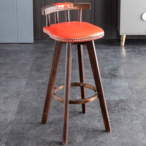 Fcmeavo Massivholz Barhocker Bistrohocker Skandinavischer Barstuhl Hochhocker mit Lehne und Fußstütze Küchenhocker Tragfähig 200KG Drehbarer Stuhl mit Rutschfestem Fußring(Rot,Hoch Sitzen 83cm) von Fcmeavo