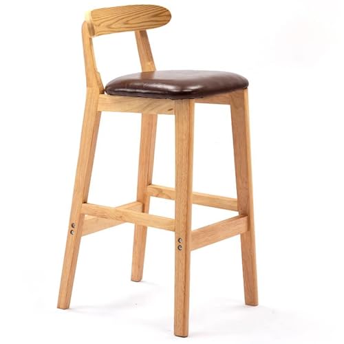 Fcmeavo Moderner Massivholz Barhocker Bar Stools mit Lehne und Fußstütze Optional Sitzfläche Küchenstühle Barstuhl mit Geräuschmatte Tresenhocker für Café Bar Restaurant(A-Braunes Leder,72cm) von Fcmeavo