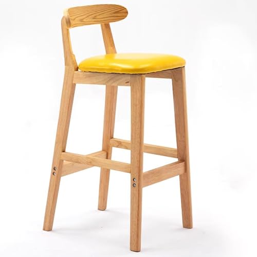 Fcmeavo Moderner Massivholz Barhocker Bar Stools mit Lehne und Fußstütze Optional Sitzfläche Küchenstühle Barstuhl mit Geräuschmatte Tresenhocker für Café Bar Restaurant(A-Gelbes Leder,72cm) von Fcmeavo