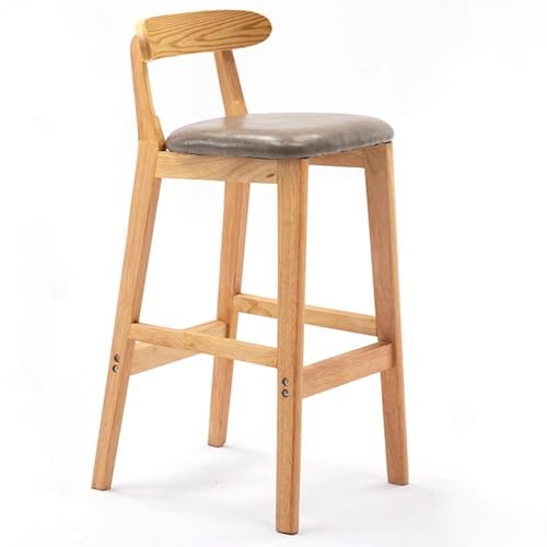 Fcmeavo Moderner Massivholz Barhocker Bar Stools mit Lehne und Fußstütze Optional Sitzfläche Küchenstühle Barstuhl mit Geräuschmatte Tresenhocker für Café Bar Restaurant(A-Graues Leder,62cm) von Fcmeavo