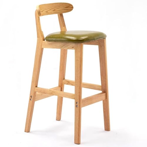 Fcmeavo Moderner Massivholz Barhocker Bar Stools mit Lehne und Fußstütze Optional Sitzfläche Küchenstühle Barstuhl mit Geräuschmatte Tresenhocker für Café Bar Restaurant(A-Grünes Leder,82cm) von Fcmeavo