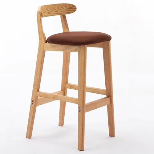 Fcmeavo Moderner Massivholz Barhocker Bar Stools mit Lehne und Fußstütze Optional Sitzfläche Küchenstühle Barstuhl mit Geräuschmatte Tresenhocker für Café Bar Restaurant(A-Leinen in Kaffeebraun,62cm) von Fcmeavo