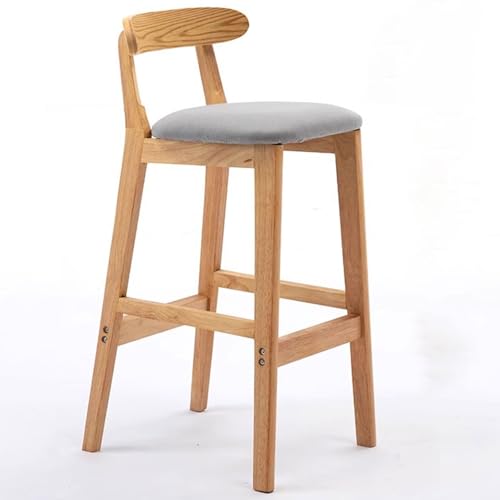 Fcmeavo Moderner Massivholz Barhocker Bar Stools mit Lehne und Fußstütze Optional Sitzfläche Küchenstühle Barstuhl mit Geräuschmatte Tresenhocker für Café Bar Restaurant(A-Leinen in Hellgrau,62cm) von Fcmeavo