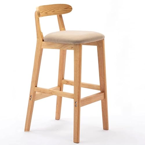 Fcmeavo Moderner Massivholz Barhocker Bar Stools mit Lehne und Fußstütze Optional Sitzfläche Küchenstühle Barstuhl mit Geräuschmatte Tresenhocker für Café Bar Restaurant(A-Leinen in Khaki,72cm) von Fcmeavo