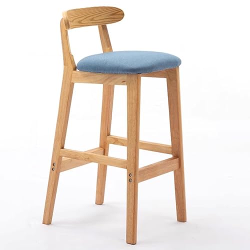 Fcmeavo Moderner Massivholz Barhocker Bar Stools mit Lehne und Fußstütze Optional Sitzfläche Küchenstühle Barstuhl mit Geräuschmatte Tresenhocker für Café Bar Restaurant(A-Leinen in Blau,62cm) von Fcmeavo