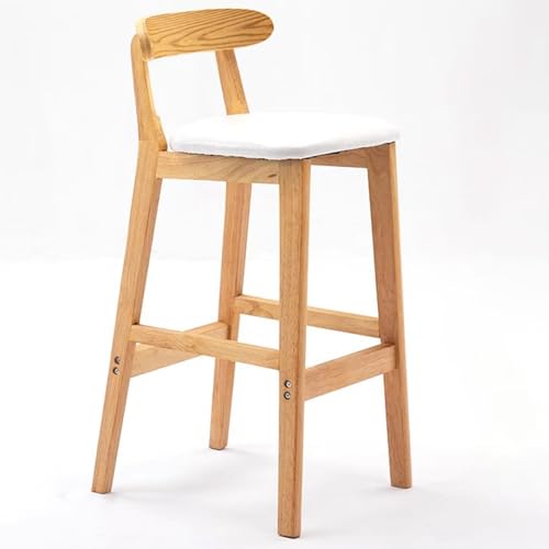 Fcmeavo Moderner Massivholz Barhocker Bar Stools mit Lehne und Fußstütze Optional Sitzfläche Küchenstühle Barstuhl mit Geräuschmatte Tresenhocker für Café Bar Restaurant(A-Weißes Leder,82cm) von Fcmeavo