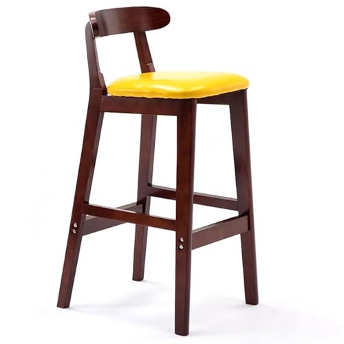 Fcmeavo Moderner Massivholz Barhocker Bar Stools mit Lehne und Fußstütze Optional Sitzfläche Küchenstühle Barstuhl mit Geräuschmatte Tresenhocker für Café Bar Restaurant(B-Gelbes Leder,82cm) von Fcmeavo