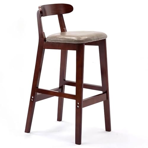 Fcmeavo Moderner Massivholz Barhocker Bar Stools mit Lehne und Fußstütze Optional Sitzfläche Küchenstühle Barstuhl mit Geräuschmatte Tresenhocker für Café Bar Restaurant(B-Graues Leder,82cm) von Fcmeavo