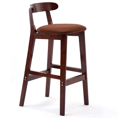 Fcmeavo Moderner Massivholz Barhocker Bar Stools mit Lehne und Fußstütze Optional Sitzfläche Küchenstühle Barstuhl mit Geräuschmatte Tresenhocker für Café Bar Restaurant(B-Leinen in Kaffeebraun,72cm) von Fcmeavo