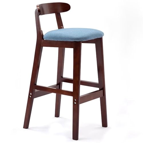 Fcmeavo Moderner Massivholz Barhocker Bar Stools mit Lehne und Fußstütze Optional Sitzfläche Küchenstühle Barstuhl mit Geräuschmatte Tresenhocker für Café Bar Restaurant(B-Leinen in Blau,82cm) von Fcmeavo
