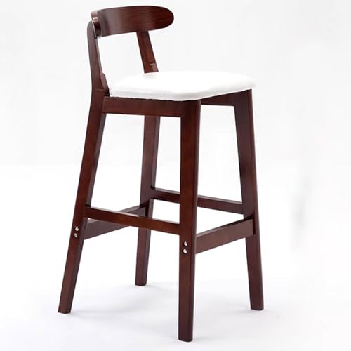 Fcmeavo Moderner Massivholz Barhocker Bar Stools mit Lehne und Fußstütze Optional Sitzfläche Küchenstühle Barstuhl mit Geräuschmatte Tresenhocker für Café Bar Restaurant(B-Weißes Leder,62cm) von Fcmeavo