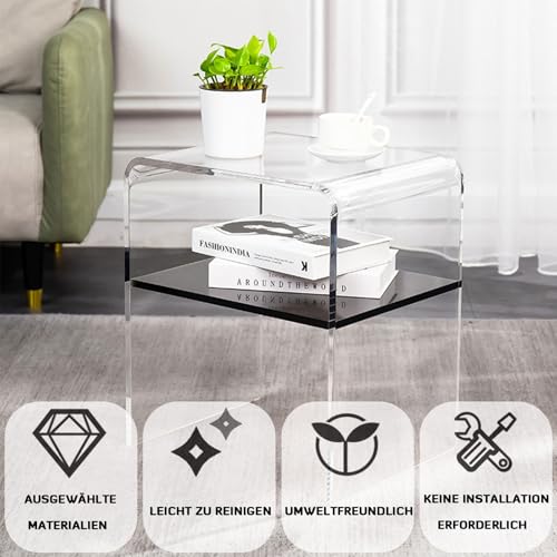 Fcmeavo Nordeuropa Transparent Beistelltisch Sofatisch Modisches Farbblock-Design Acryl Couchtisch Wohnzimmer Tisch Kaffeetisch mit Stauraum Pflegeleicht Keine Installation Nachttisch für Schlafzimmer von Fcmeavo