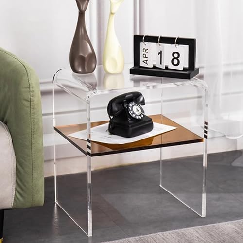 Fcmeavo Nordeuropa Transparent Beistelltisch Sofatisch Modisches Farbblock-Design Acryl Couchtisch Wohnzimmer Tisch Kaffeetisch mit Stauraum Pflegeleicht Keine Installation Nachttisch für Schlafzimmer von Fcmeavo