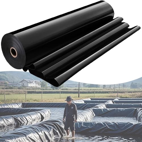 Fcmeavo Schwarze HDPE Teichfolie Pond Liner 0.2mm Stärke Teichfolien Fischteiche Undurchlässige Dichtungsfolie Teichmembran Schwerlast Fischteichfolie Teichplane als Schutzfolie Flexible und Langlebig von Fcmeavo