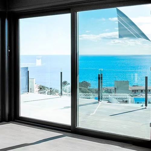 Fcmeavo Spiegelfolie Fenster Sonnenschutzfolie Bickdicht Fensterfolie Sichtschutz UV-Schutzfolie Selbstklebend Wärmeschutzfolie Thermofolie Fenster Verdunkelung für Büro und Haus(Grau Silber,120x200cm von Fcmeavo