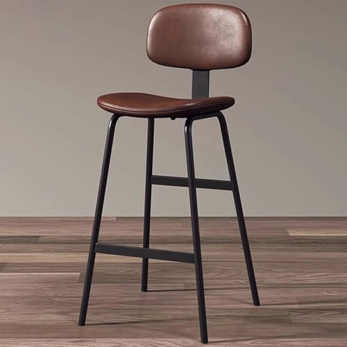 Fcmeavo Vintage Bistrohocker Barhocker Bar Stools Hochhocker mit Lehne Industrieller Barstuhl aus Kunstleder & Metallbeinen Stabiler Tresenhocker Gepolsterte mit Fußstütze(Braun,Hoch 70cm/27.5in) von Fcmeavo
