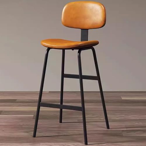 Fcmeavo Vintage Bistrohocker Barhocker Bar Stools Hochhocker mit Lehne Industrieller Barstuhl aus Kunstleder & Metallbeinen Stabiler Tresenhocker Gepolsterte mit Fußstütze(Orange,Hoch 60cm/23.6in) von Fcmeavo