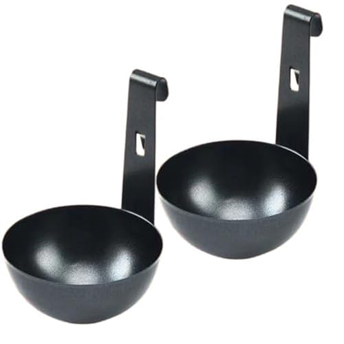 2 multifunktionale Edelstahl-Eier-Pochierbecher für einfaches Kochen, zum Aufhängen an Topfkanten für platzsparende Aufbewahrung von Fcnjsao