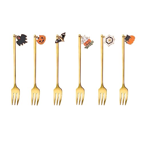 6 x Edelstahl-Gabeln für Salat, Obst, Verkostung, Halloween, Tee, Kaffee, Rührlöffel für Dessert, Eistee, 6 x Edelstahl-Gabeln für Salat, Obst, Verkostung, Halloween, Tee, Kaffee, Rührlöffel für Dessert, Eistee, von Fcnjsao