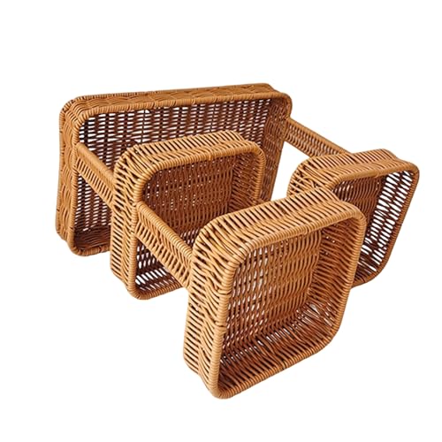 Imitation Rattans Korb Praktische Snacks Display Tablett Mehrschichtige Obstlagerkorb Desserthalter Desktop von Fcnjsao