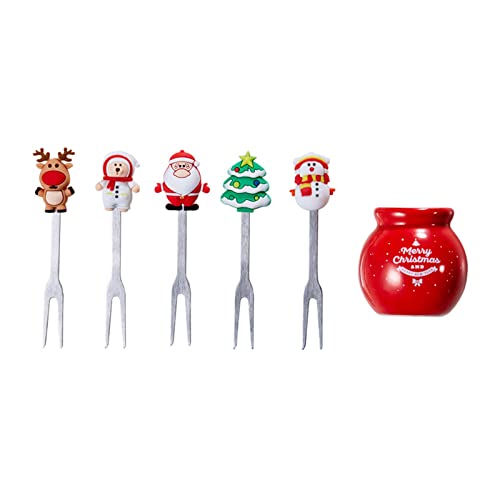 Wiederverwendbare Obstsalatspieße für Weihnachten, Obstgabel mit Sockel, Cartoon-Dessertgabel, Dessertgeschirr, Partyzubehör, 5 Stück Wiederverwendbare Obstsalatspieße für Weihnachten, Obstgabel mit Sockel, Cartoon-Dessertgabel, Dessertgeschirr, Partyzubehör, 5 Stück von Fcnjsao