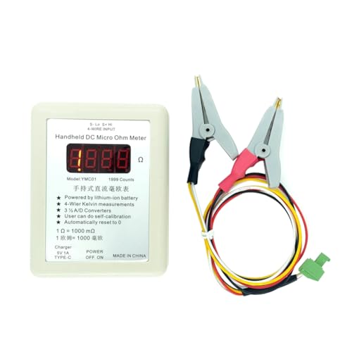 Fcuajdkq Handheld DC Milliohmmeter Niederwiderstandstester Messgerät Vierleiter Kelvinmessung Wiederaufladbar 20R 1-1999mΩ SmallClip von Fcuajdkq