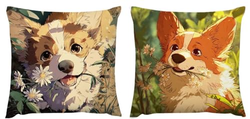 Kissenbezug 40x40 Hund 2er Set Leinen Kissenbezüge Deko Wohnzimmer Kissenhüllen Blumen Herbst Dekokissenbezug, Geschenke für Frauen Schlafzimmer Stuhl, Bett, Garten Wohnzimmer Couch Zierkissen zj-439 Kissenbezug 40x40 Hund 2er Set Leinen Kissenbezüge Deko Wohnzimmer Kissenhüllen Blumen Herbst Dekokissenbezug, Geschenke für Frauen Schlafzimmer Stuhl, Bett, Garten Wohnzimmer Couch Zierkissen zj-439 von Fcunjuun