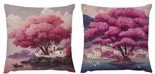 Kissenbezug 50x50 Rosa 2er Set Samt Kissenbezüge Deko Wohnzimmer Kissenhüllen Schiff Herbst Dekokissenbezug, Geschenke für Frauen Schlafzimmer Stuhl, Bett, Garten Wohnzimmer Couch Zierkissen zj-445 von Fcunjuun