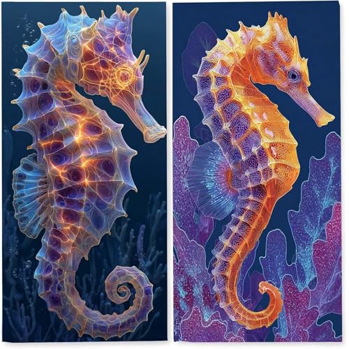 Strandtuch XXL 2 Set Microfaser Handtucher Mikrofaser Badetuch Beach Towels 90x200 cm Schnelltrocknend Dünn Strandtücher Leicht Badehandtuch Stranddecke Sandfrei Microfasertuch (Seepferd Blau) z-8476 von Fcunjuun