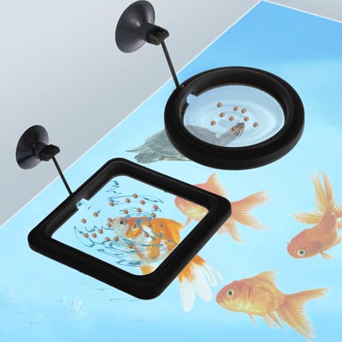 2 Pcs Futterautomat, Schwimmpflanzen Aquarium Futterring mit Saugnäpfen Schwimmende Pflanzenringe Wasserwechsel-Fischfutterspender Schwimmender Ring für Bettas, Goldfisch, Schildkröte (Schwarz) von FdcLixuvol