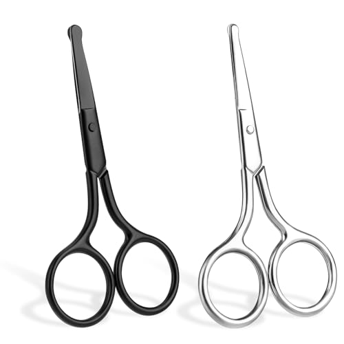 2 Stück Edelstahl Nasenhaarschere mit Runder Spitze, 10cm Bartschere Augenbrauenschere Augenbrauentrimmer Stumpfer Abgerundeter Nasenhaar Schere Reise-Trimmschere für Haare Wimpern Schnurrbart von FdcLixuvol